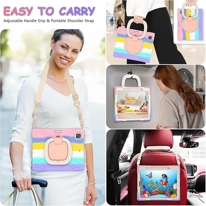SCSVPN Kids Case for iPad Air 13 inch M4/M3/M2 2026 2025 2024 &amp iPad Pro 12.9'' 6th/5th/4th/3rd Gen 2022 2021 2020 2018 Protective Cover with Pencil Holder-Stand-Handle-Shoulder Strap Colorful P