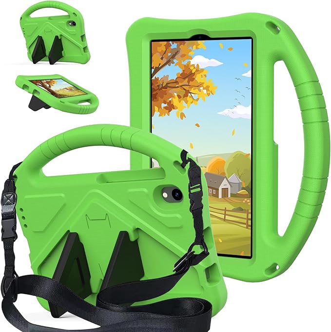 Compatible with Walmart Onn 11 Inch Pro 2024 Model 100146660 Lightweight Soft EVA Bumper Case with Adjustable Strap Stand &amp Handle Drop Protection Case for Kids (Green)