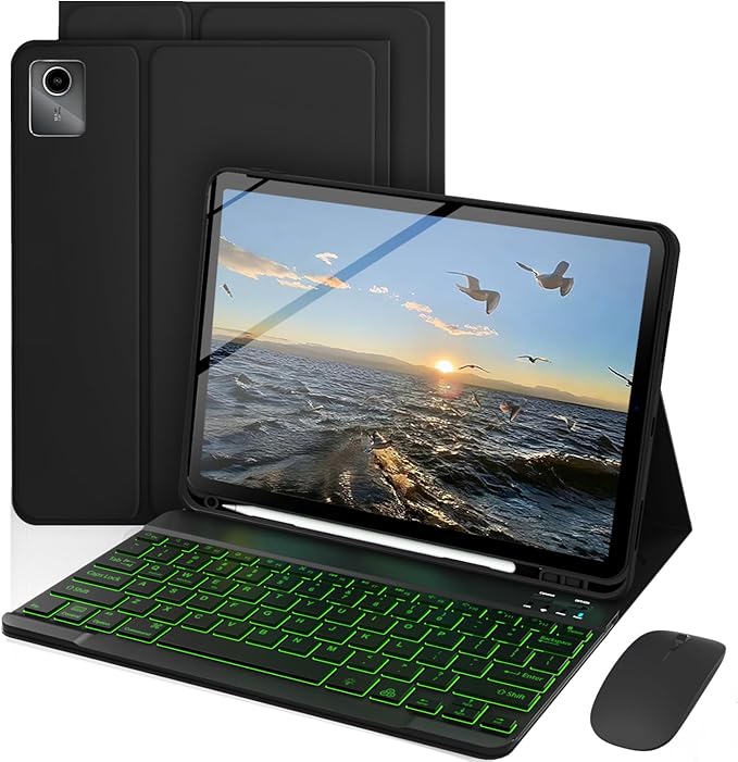 Keyboard Case for Lenovo Tab M11 / K11 LTE 11 Inch 2024 Mouse and 7 Colors Backlit Detachable Keyboard Adjustable Stand Built in S Pen Holder Auto-Sleep/Wake Feature Black