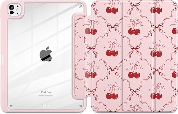 DONGKE for iPad Pro 11-Inch Case (M5 2025 / M4 2024) 6th/5th Generation [Auto Sleep/Wake &amp Pencil Pro Holder] Clear Acrylic Back Smart Trifold Stand Cover Ribbon Swirl