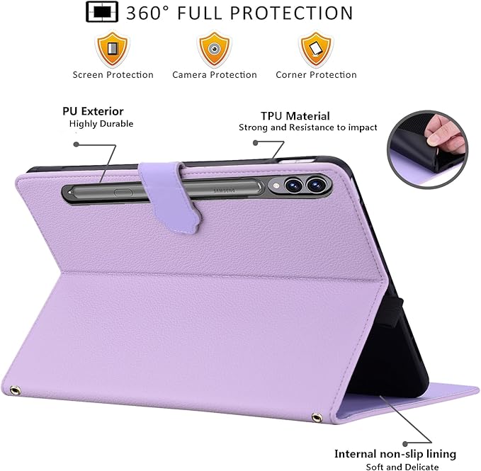Flip Case for Samsung Galaxy Tab S10 Ultra/S9 Ultra/S8 Ultra 14.6 Cute Cat Design Slim Fit Multi Angle Stand Shockproof Cards Holder Protective Shell Cover for Samsung 14.6 Tablet Purple