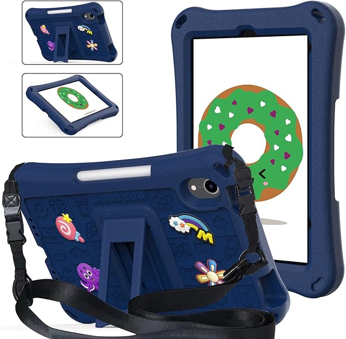Case for iPad mini 7 (2024) / iPad mini 6 Case (2021) 8.3 inch for Kids Shoulder Strap Kickstand Children Friendly Anti-Scratch Shockproof Bumper Case for iPad mini 6th/7th Lightpurple