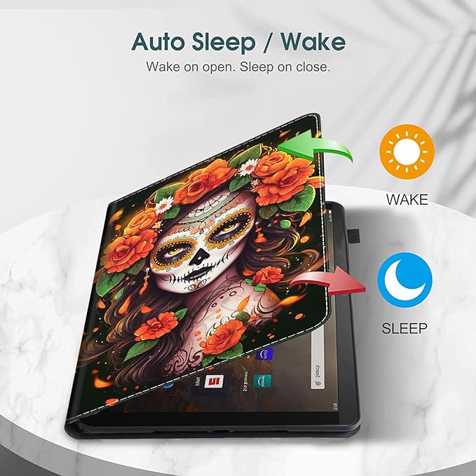 Case Fits Amazon Kindle Fire HD 8 &amp 8 Plus Tablet (12th Generation/10th Generation 2022/2020 Release) 8 Multi-Angle Smart Stand Cover Auto Sleep/WakeSexy Woman with Roses Sugar Skull