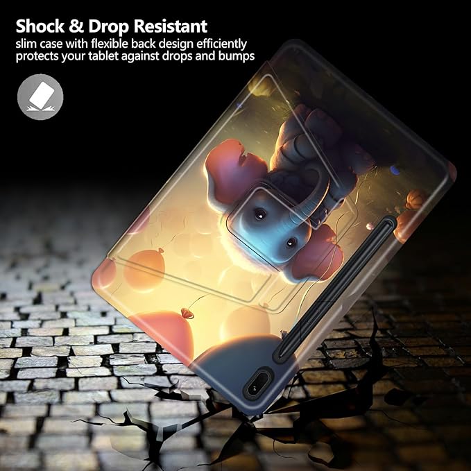 Case for Samsung Galaxy Tab S8 Plus 2022/S7 FE 2021/S7 Plus 2020 12.4 Inch Cute Elephant Theme 360 Degree Rotating Stand Smart Protective Cover for Samsung S7 FE Tablet