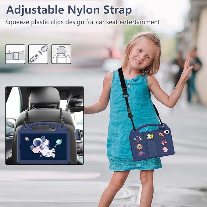 Compatible with Huawei MediaPad T5 10.1/Lenovo Tab M10/Lenovo Tab P10 Tablet Case Kids Lightweight Shockproof Protective Case with Shoulder Strap &amp Stand Handle - Navy Blue