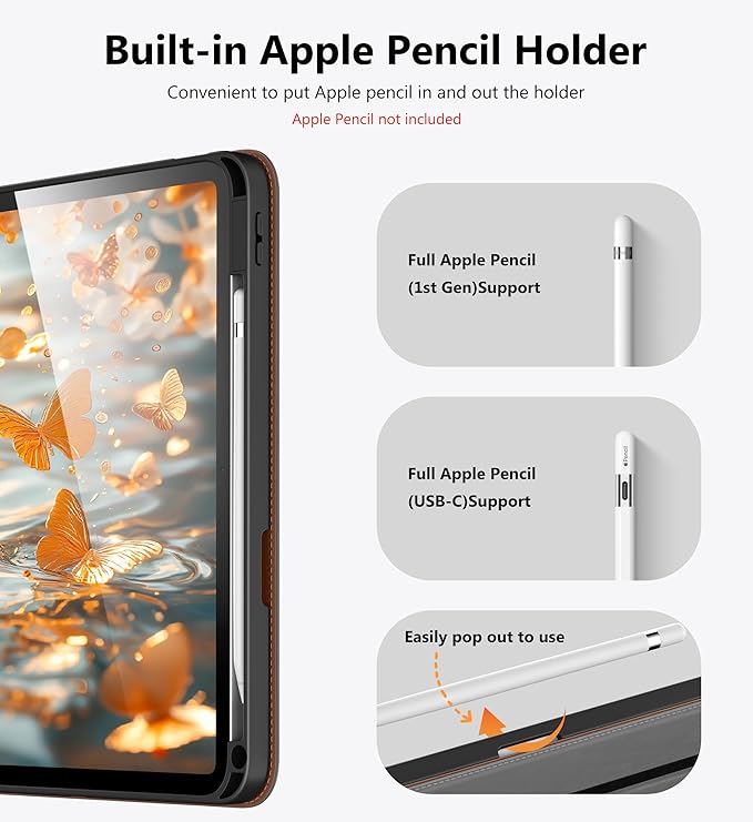 DTTO for iPad A16 Case iPad 11th / 10th Generation Case (2025/2022) 360 Degree Rotating Premium Leather Folio Stand Cover with Pencil Holder Grey
