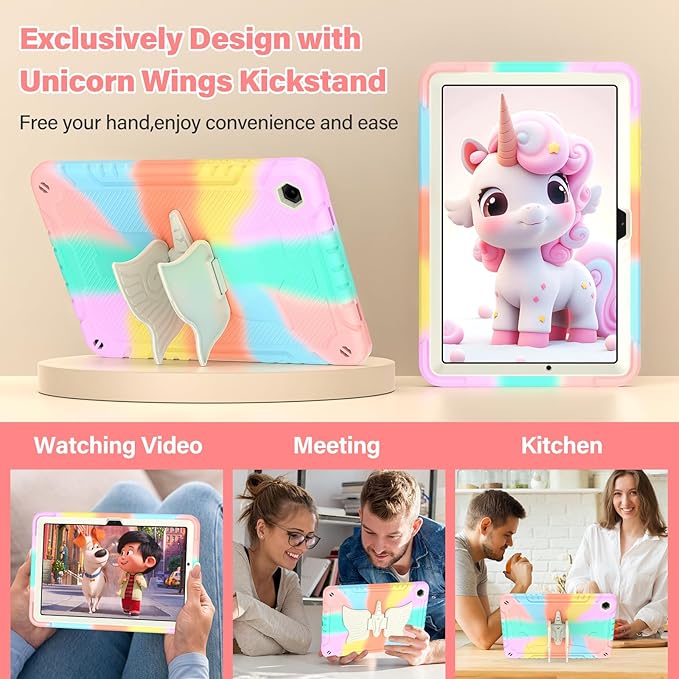 Case for Samsung Galaxy Tab A11+ Plus/ A9+ 11 inch 2025/2023 with Screen ProtectorUnicorn Stand Shoulder Strap for Galaxy Tab A11 Plus/A9 Plus Tablet Case Kids Girls (Colourful Rose)