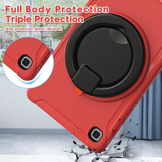 Shockproof Case for Samsung Galaxy Tab A7 Lite 8.7 Tablet Techcircle Rotating Stand Handle Hard Back Protective Cover for Galaxy Tab A7 Lite (2021) SM-T220/T225 Red