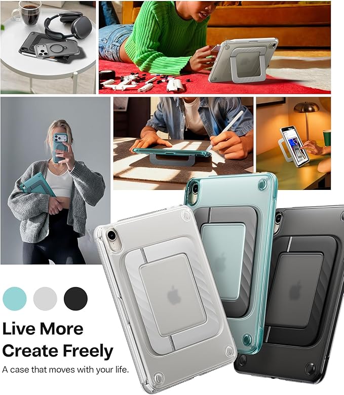 TORRAS Ostand K3 Neo for iPad mini 7 A17 Pro Case iPad mini 6 case Viewing Angles Adjustable Ultra Stable Stand Shockproof Protective Slim Kickstand Case with Pencil Holder Obsidian Black