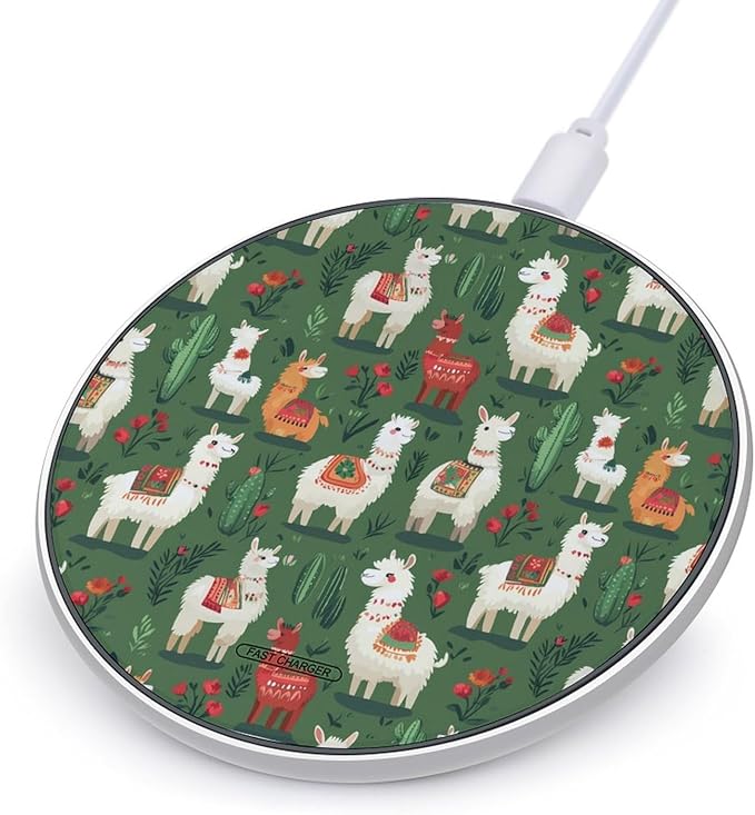 Llama Alpaca and Cactus Wireless Charger Anti-Slip Wireless Charging Pad Slim Charger Mat for Men Women