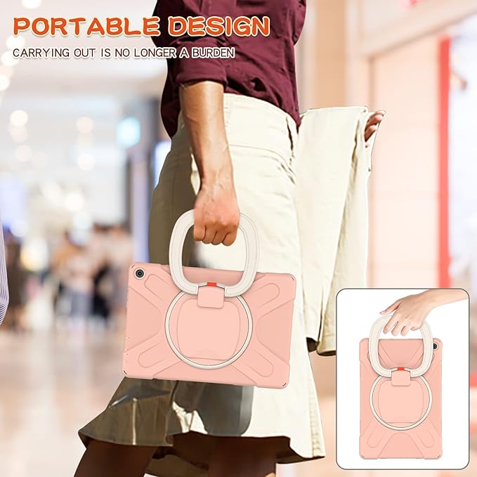 All-New Fire HD 10 &amp Fire HD 10 Kids Pro Tablet Case (13th Gen 2023 Release)Heavy Sturdy Shockproof Kids CaseRotating Stand/Carrying Strap (Pink)