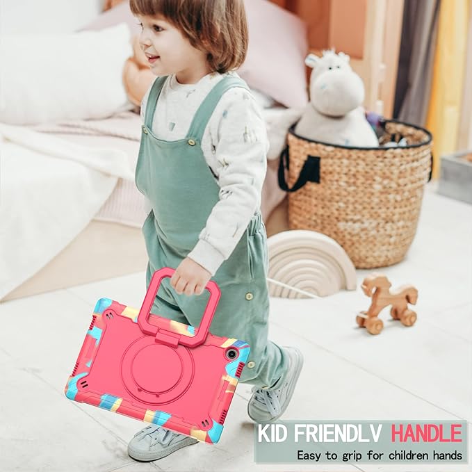 Dteck for Samsung Galaxy Tab A8 (SM-X200) Tablet Case 10.5 2022 Release Shockproof Rugged Hard Case for Kids with Rotate Handle and Kickstand Protective Cute Cover with Shoulder Strap Rainbow Rose