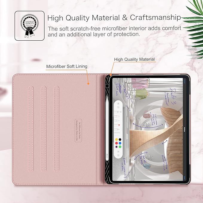 Fintie Folio Case for iPad Pro 12.9 6th Generation 2022 Multi-Angle Smart Stand Cover w/Pencil Holder &amp Pocket Also Fit iPad Pro 12.9 2021 5th &amp 2020 4th &amp 2018 3rd Gen Dreamy Marble