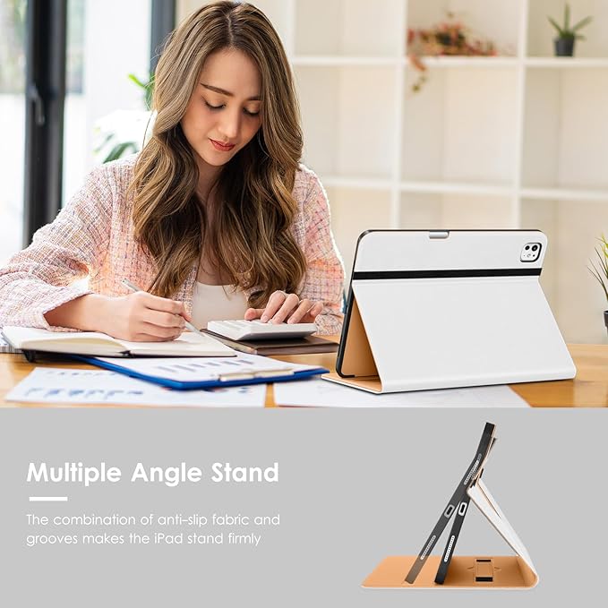 VIKESI Case for iPad Pro 13-inch M5 or M4 Released in 2025 or 2024 Leather Stand Cover with Apple Pencil Holder Auto Wake/Sleep Multiple Viewing Angles Built in Hand Strap &amp PocketWhite