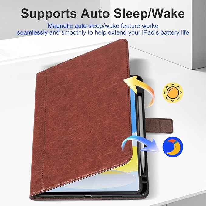 Leather Case for iPad A16 11th Gen 11 InchiPad 10th Gen. 10.9 Inch Premium Leather Folio Cover with Apple Pencil Holder Auto Wake/Sleep Adjustable Stand Magnetic ClosureRed Brown