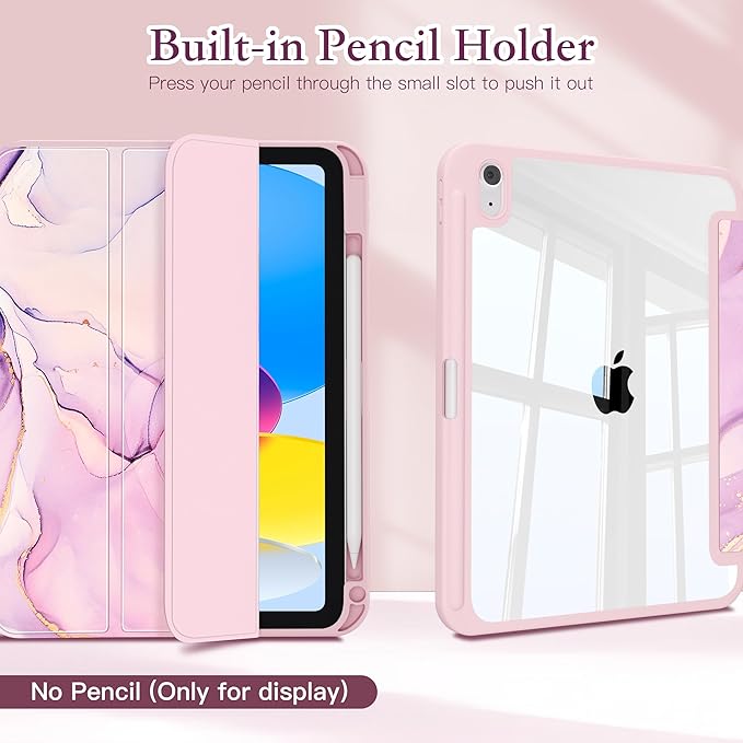 CISSOOK Case for iPad 11 Inch 2025 (A16) / 10.9 inch iPad 10th Generation 2022 with Apple Pencil Holder Auto Wake/Sleep Blush &amp Lavender Marble Shockproof Cover