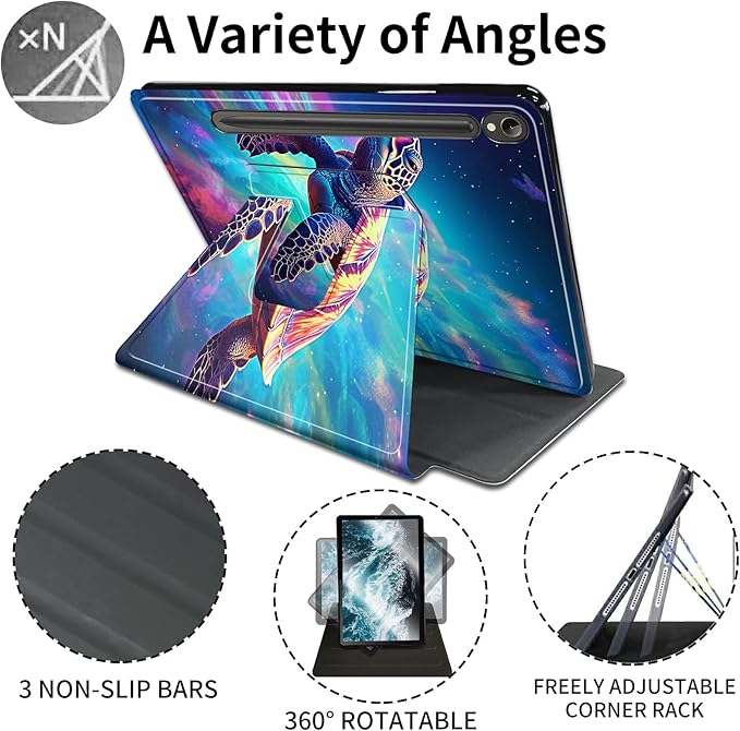 Case for Samsung Galaxy Tab S10 FE 10.9 2025/S9 FE 10.9 Inch/S9 11 Inch 2023 with S Pen Holder360 Degree Rotating Stand PU Leather Cover with Auto Wake/SleepArt Turtle