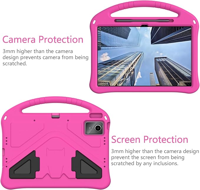 Compatible with Lenovo Idea Tab Plus 12.1 Inch 2025 TB-365FC Cute Case Lightweight Sleeve Kickstand Cover Shockproof Protection Case for Kids(Rose Red)