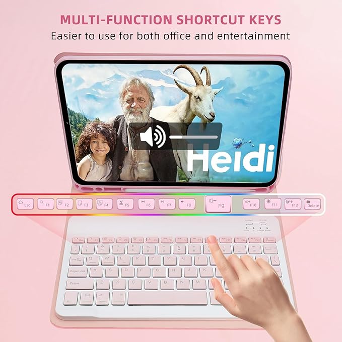 Keyboard Case for Amzaon Fire HD 10/10+ Plus (11/13th Generation) Case with Keyboard - 7 Colors Backlit Keyboard Protective Case and Mouse (Pink)