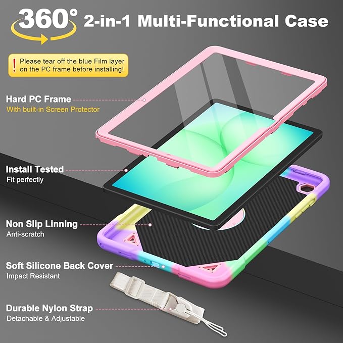 for Samsung Galaxy Tab A11 Plus/A9 Plus Case with Screen Protector/360° Rotating Stand/Shoulder Strap Full Body Rugged Cover for Galaxy Tab A11+ Plus/A9+ Plus 11 inch 2025/2023 Released