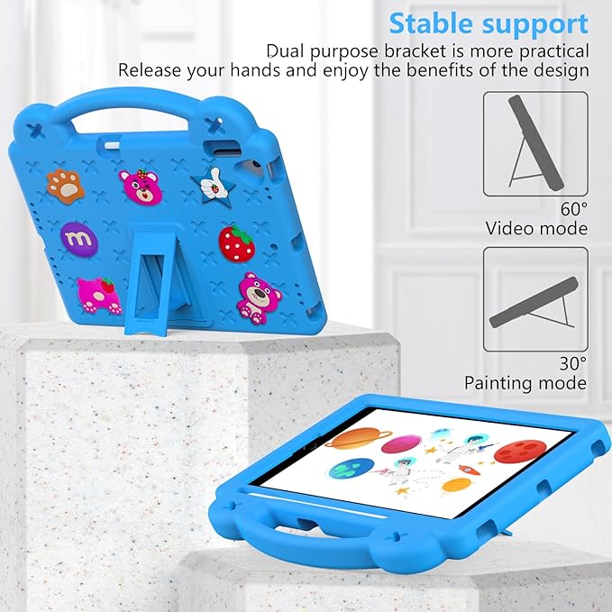 Dteck for iPad 9th/8th/7th Generation 10.2 Kids CaseStrawberry Panda Shockproof Rugged Lightweight Convertible Handles Stand Pencil Holder Kids Friendly Case for iPad 10.2 2021/2020/2019Sky Blue