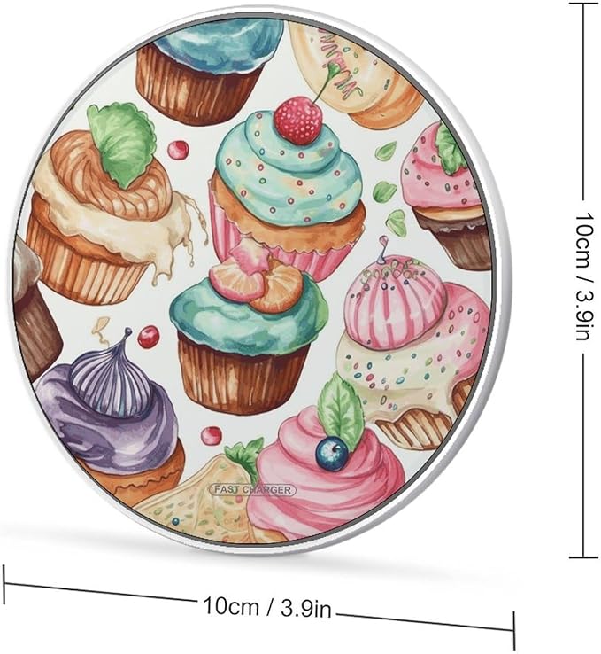 Cupcakes Donuts Muffins Sugar Wireless Charger Fast Wireless Charging Pad with USB Cable 10W Anti-Slip Magnetic Wireless Charger Portable Slim Charger Puck Travel Charging Station