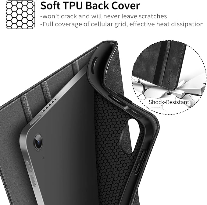 H HOLIMET Case for iPad (A16) 11th Generation 11 Inch 2025/iPad 10th Generation 10.9 Inch 2022 New with Pencil Holder Protective Cases Shockproof Cover Vegan Leather Black