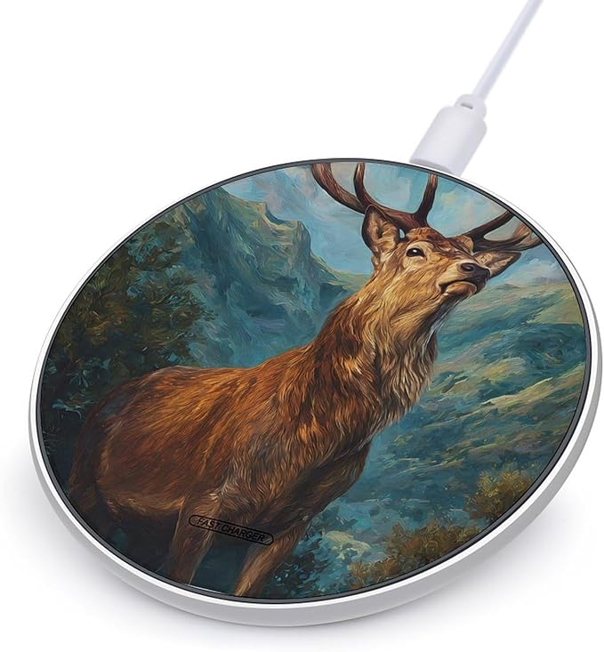 Deers Stands in Wilderness Phone Charger Magnetic Charging Pad Anti-Slip with USB Cable