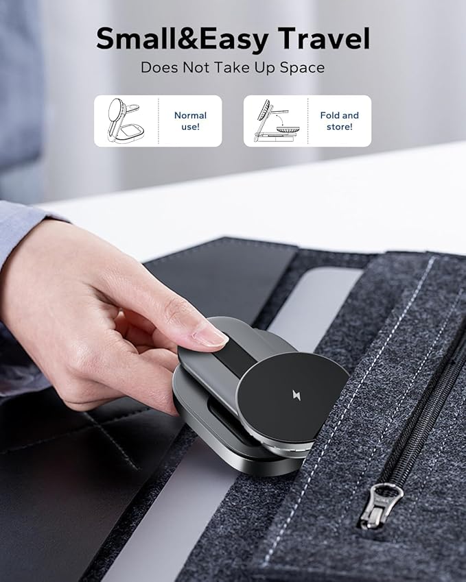 KPON 3 in 1 Magsafe Charging Station for Nightstand Wireless Fordable Charger Stand for iPhone 16 15 14 13 12 Pro Max Travel Magnetic Charging Stand for Apple Watch/Airpods