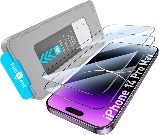2 Pack HD Clear Screen Protector for iPhone 14 Pro Max 9H+ Tempered Glass Anti-Scratch Film Easy Installation Auto Alignment Dust Removal Military-Grade Protection Bubble-Free