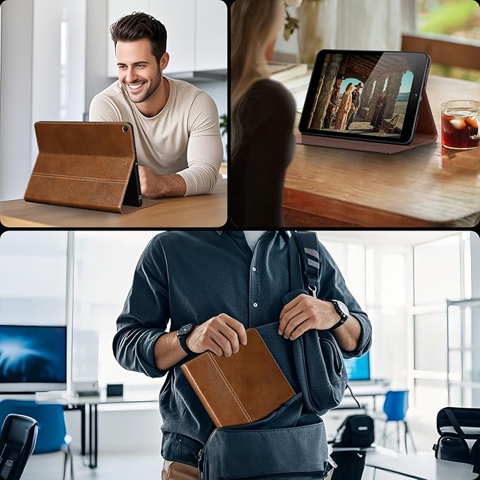 Gexmil Leather Case for iPad 10.2 Inch 9th/8th/7th Gen 2021/2020/2019Premium Cowhide Folio Cover with Auto Wake/SleepAdjustable Stand Anti FingerprintYellow Brown