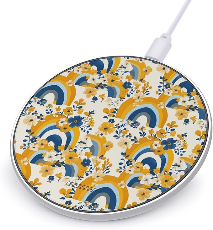 Rainbow and Floral Wireless Charger Anti-Slip Wireless Charging Pad Slim Charger Mat for Men Women