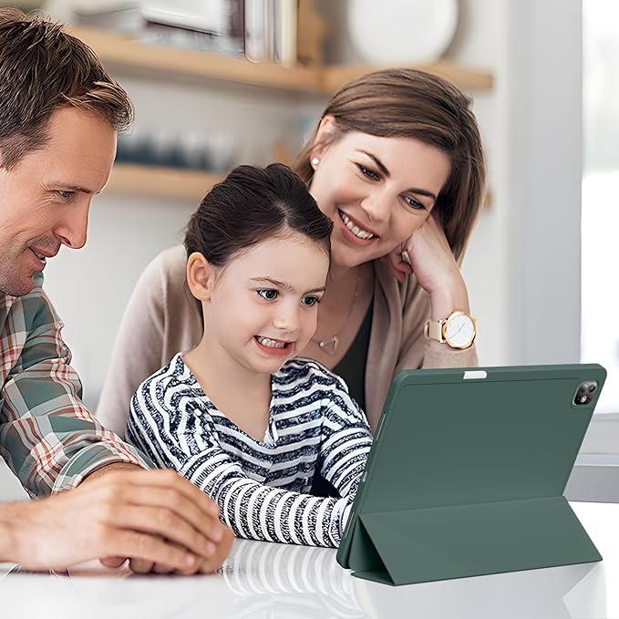 for iPad Pro 13 inch Case (M5/M4) 2025/2024 Slim Protective Cover with Pencil Holder Soft TPU Back Cover Trifold Stand Auto Wake/Sleep A2925 A2926 A3007 A3362 A3359 (Dark Green)