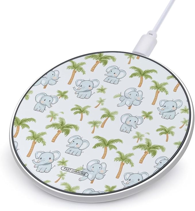 Cute Elephant and Palm Tree Wireless Charger Anti-Slip Wireless Charging Pad Slim Charger Mat for Men Women