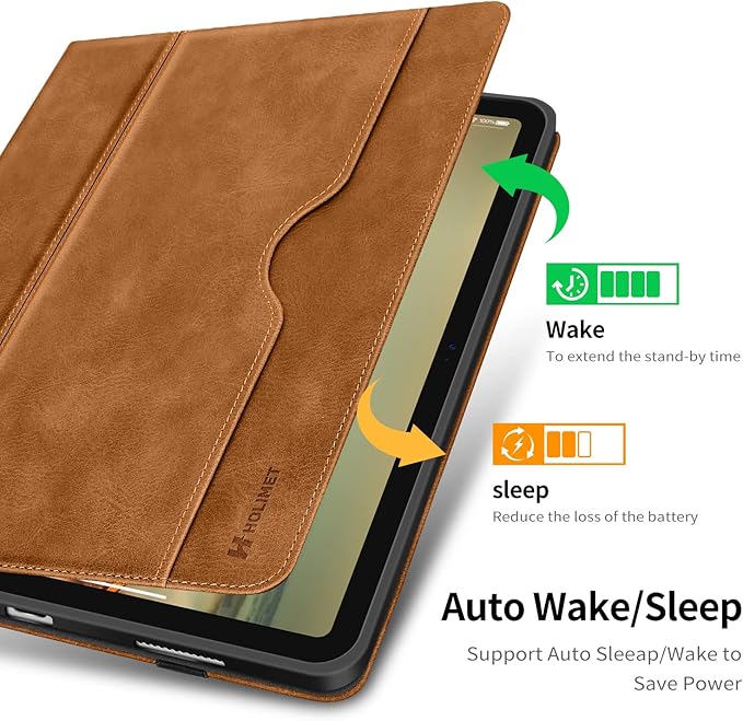 H HOLIMET Case for iPad (A16) 11th Generation 11'' 2025/10th Generation 10.9 Inch 2022 New with Pencil Holder Protective Cases Shockproof Cover Vegan Leather Brown