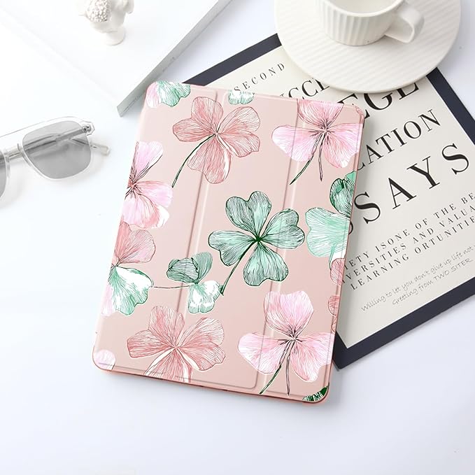 JOYLAND Flower Case for iPad 10th Generation Case 10.9 inch/iPad (A16) 11th Generation 11 Inch 2025 with Pencil Holder-Trifold Stand Protective Cover with Soft TPU BackPink