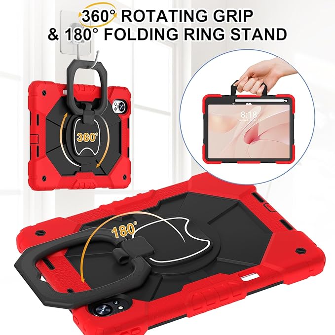 Shoulder Strap Tablet Case for Huawei MatePad Air (2025/2024) Heavy Duty Shockproof Protective Cover with Kickstand Handle Shoulder Strap for Kids Women Man Red Black