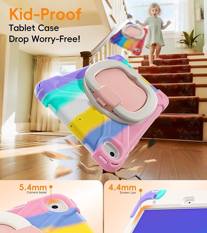BATYUE for iPad mini 5/4 7.9 Inch Case (2019/2015) Kid-Proof Shockproof Cover with 360° Kickstand Detachable Shoulder Strap &amp Pencil Holder for Girls and School - Cute Colourful Pink