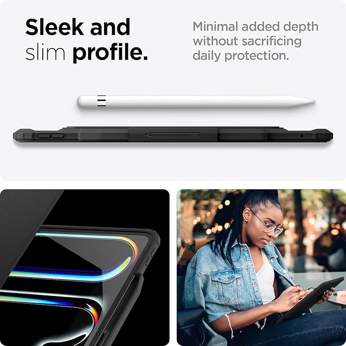 Spigen for iPad Pro 13 inch Case M5/M4 (2025-2024) with Detachable Magnetic Cover Air Skin Pro Clear Transparent Back and Pencil Holder Black