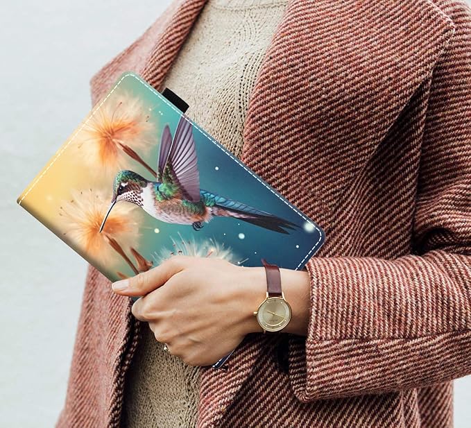 Case for Amazon Kindle Fire 7 Tablet (7 9th/7th Generation 2019/2017 Release) Slim PU Leather Cover with Card Slot &amp Auto Wake/Sleep Hummingbird Dandelion