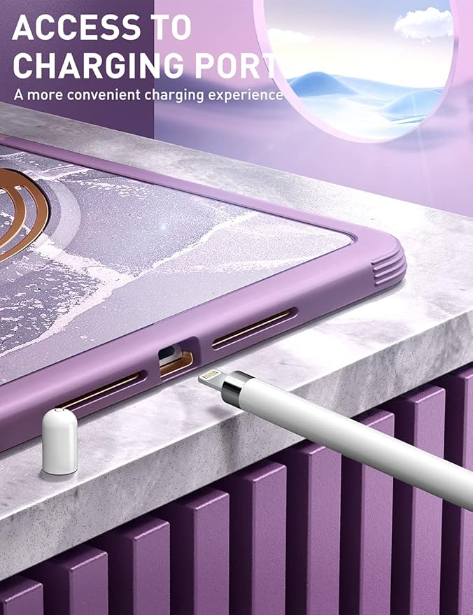 Clayco Nebula Case for iPad 9th/8th/7th Generation Case 10.2 Inch 2021/2020/2019 Multi-Angle Viewing Full Body Stand Cover for iPad 10.2 with Built-in Screen Protector &amp Pencil Holder Purple