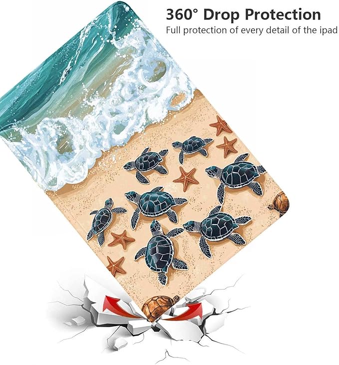 Case for Samsung Galaxy Tab A11 / Tab A9 8.7-Inch 2025/2023Slim Protective LeatherAuto Wake/SleepAdjustable Viewing Angle Stand.Sea Turtles on The Beach