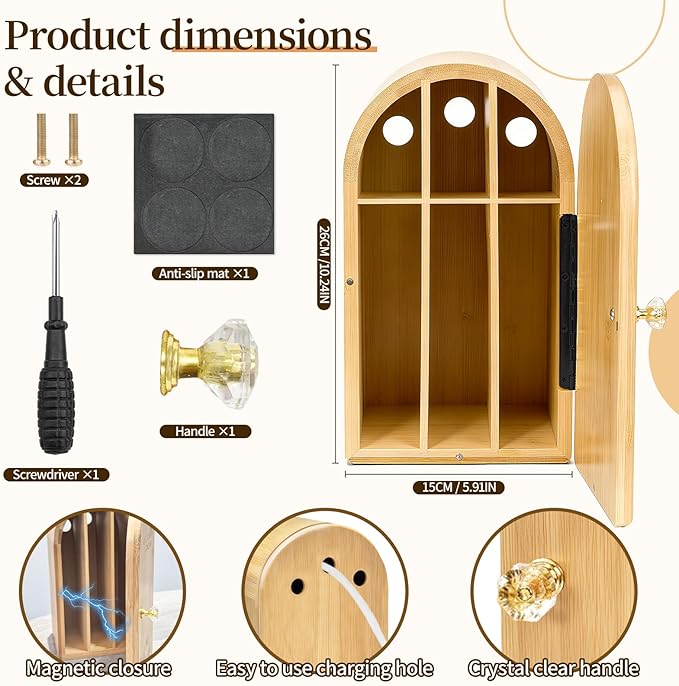 Phone Box for Family Time Bamboo Cell Phone Jail 3 Sections Hold 6 PhonesPhone Holder with Charging HolesHelps Kids &amp Adults Regain Focus Reduce Distractions