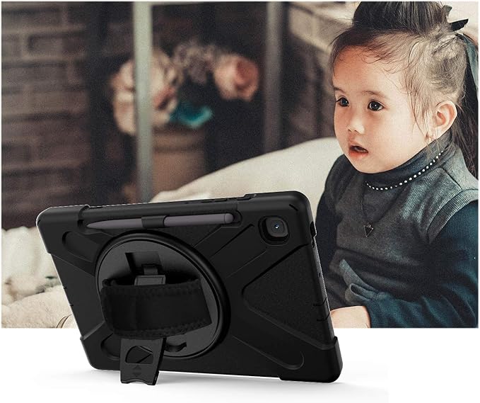 KIQ Shield Series Galaxy S6 Lite Case Heavy Duty Tablet Shockproof Rugged Tab S6 Lite Cover W/Stand Shoulder Strap for Samsung Galaxy Tab S6 Lite 10.4 Inch 2022/2020 P610/P613/P615/P619 - Black