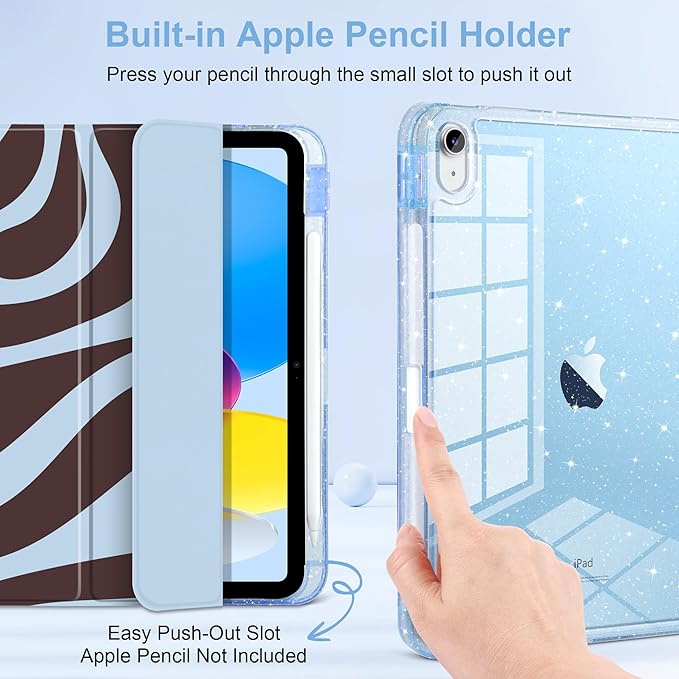 DONGKE for iPad Pro 11 inch Case – Fits M5 2025 / M4 2024 Shockproof Sparkling Glitter Acrylic Back Pencil Holder Trifold Stand Auto Sleep/Wake &amp Touch ID Support - Groovy Swirl