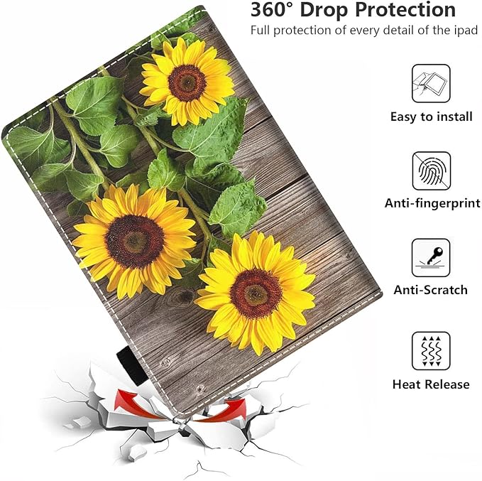 Case for All-New Amazon Kindle Fire 7 Tablet (7 12th Generation 2022 Release) Latest Model - PU Leather Folio Case with Smart Auto Wake/Sleep Sunflower