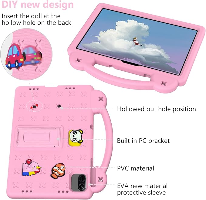 Compatible with Honor Pad X8a 2024/Infinix Xpad 11 inch 2024 Tablet Case Kids Friendly Universal Lightweight Shockproof Protective Case with Shoulder Strap &amp Stand Handle Pink