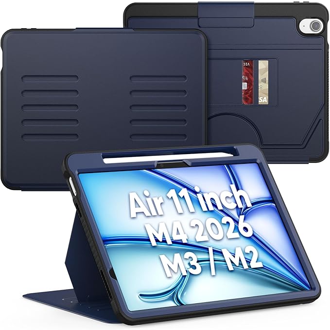 SEYMAC for iPad Air 11 inch Case M4/ M3/ M2 (2026/2025/ 2024) Full Protective Auto Sleep/Wake Strong Magnetic Cover with 5 Standing Angles and Pencil Holder Navy Blue