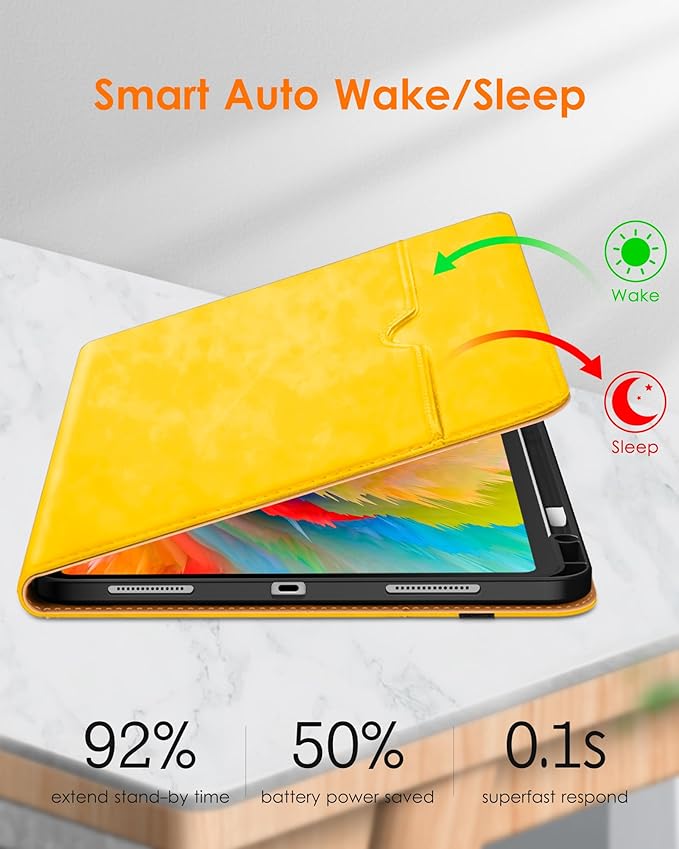DTTO for iPad Pro 13 inch Case (M5/M4) 2025/2024 Premium Leather Business Folio Stand Cover with Pencil Holder - Auto Wake/Sleep &amp Multiple Viewing Angles Built in Hand Strap &amp Pocket Yello