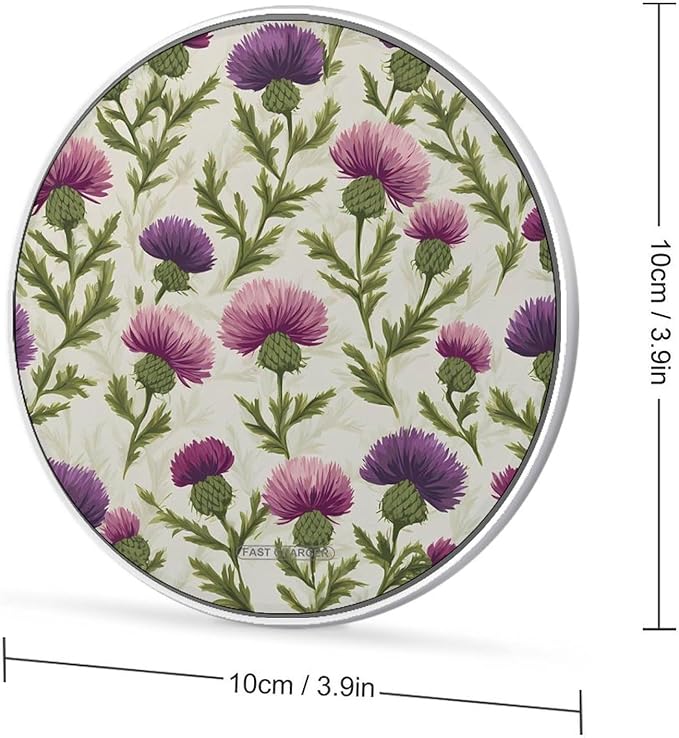 Scottish Thistles Flower Fast Portable Charger 10W Funny Graphic Phone Charging Pad with USB Cable